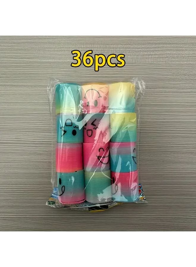 36 Pcs Random Colorful Stretchy Rings Fun Designs Mini Rainbow Circles Party Gifts - Image 1