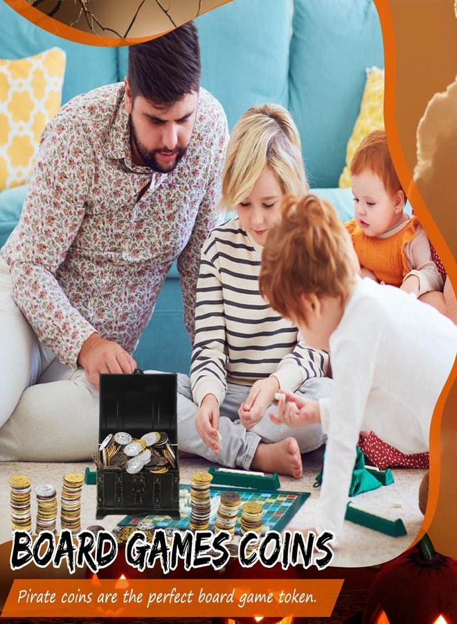 Hanaive 100 Pcs Pirate Coins Plastic Kids Fake Play Replica Spanish Doubloons St. Patrick's Coin for Pirate Party Treasure Chest Board Games Tokens Toys Cosplay (Gold, Silver, Bronze,Round) - Image 4