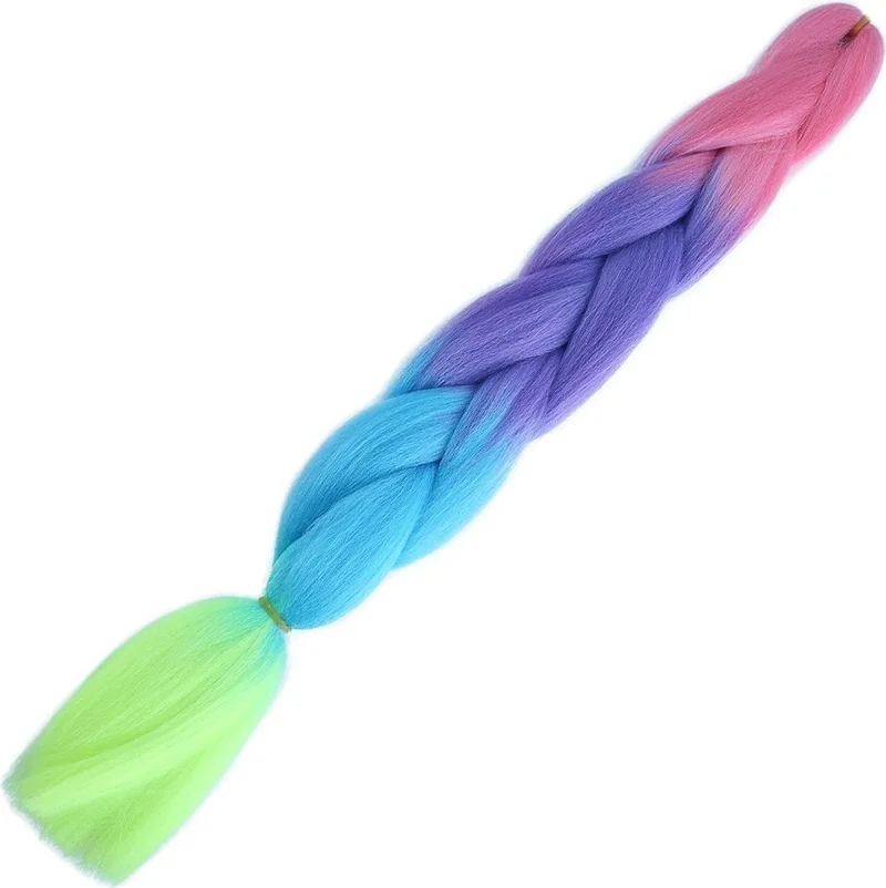 Lisinya Afro Braid Color Transition Synthetic Hair 100 G. Pink Purple Light Blue Neon Yellow