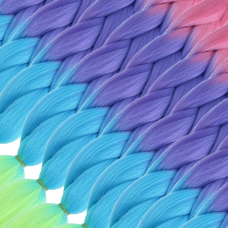 Lisinya Afro Braid Color Transition Synthetic Hair 100 G. Pink Purple Light Blue Neon Yellow