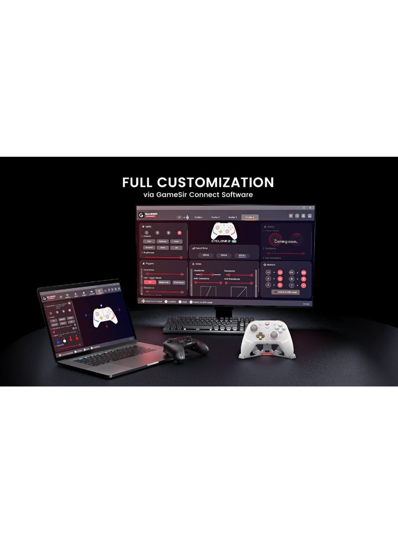 Professional Gamepad Cyclone 2 Game Controller for PC Steam Switch Android iOS with RGB Lamp Wireless Audio Hall Linear Trigger and Micro Trigger Switch Six-Axis Gyroscope Aluminium Alloy Charging Dock