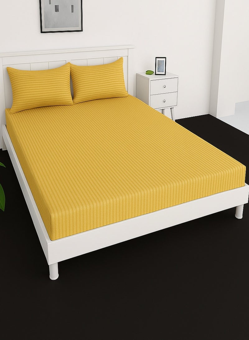 ماكسكون ملاءة سرير جاهزة +2 قطعة غطاء وسادة، مقاس كينج/كوين/مزدوج/مفرد، اللون ذهبي، العمق 30 سم - Image 1