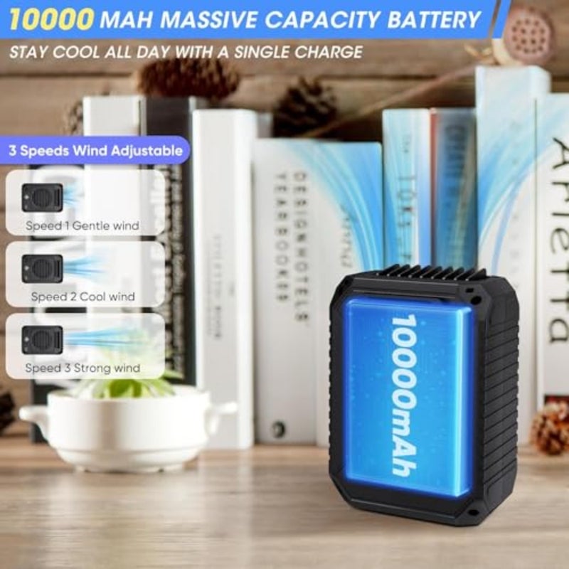 مروحة مشبك الخصر المحمولة، تعمل ببطارية 10000 مللي أمبير في الساعة، مروحة تبريد للجسم بدون استخدام اليدين مع وقت عمل بحد أقصى 24 ساعة و3 سرعات تدفق هواء قوي 6500 دورة في الدقيقة، مروحة تبريد الخصر، مروحة شخصية بحزام يمكن ارتداؤها للخارج - Image 3