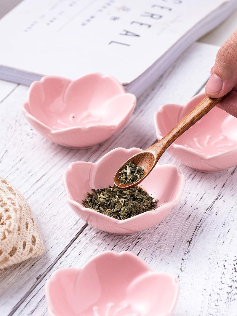 CLAY TONIC طقم 4 قطع من أطباق الصلصة الخزفية الوردية بتصميم أزهار الكرز من كلايتونيك - Image 5