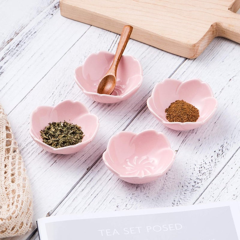 CLAY TONIC طقم 4 قطع من أطباق الصلصة الخزفية الوردية بتصميم أزهار الكرز من كلايتونيك - Image 2