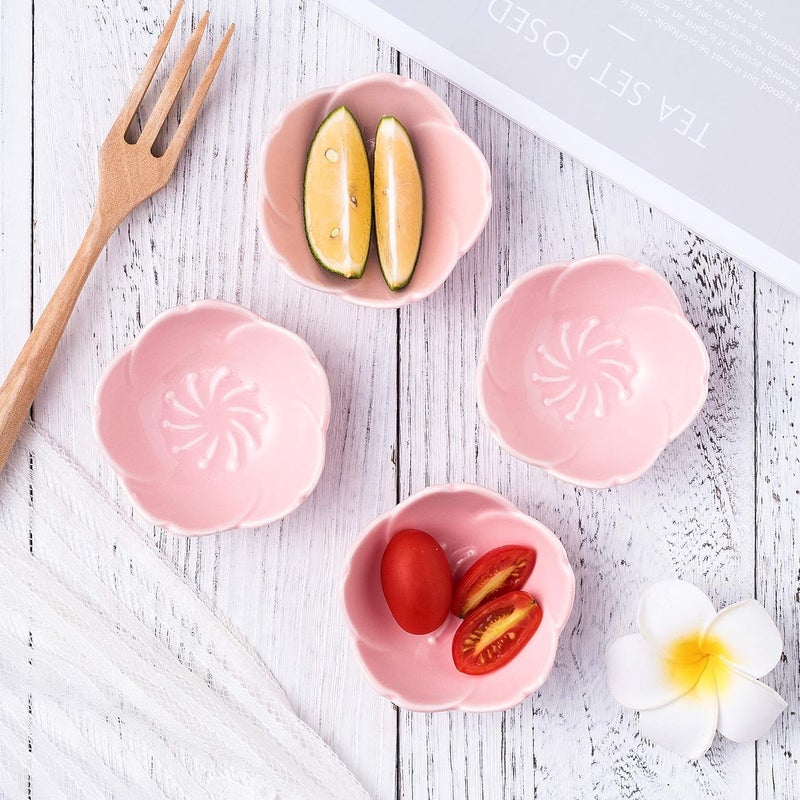 CLAY TONIC طقم 4 قطع من أطباق الصلصة الخزفية الوردية بتصميم أزهار الكرز من كلايتونيك - Image 4