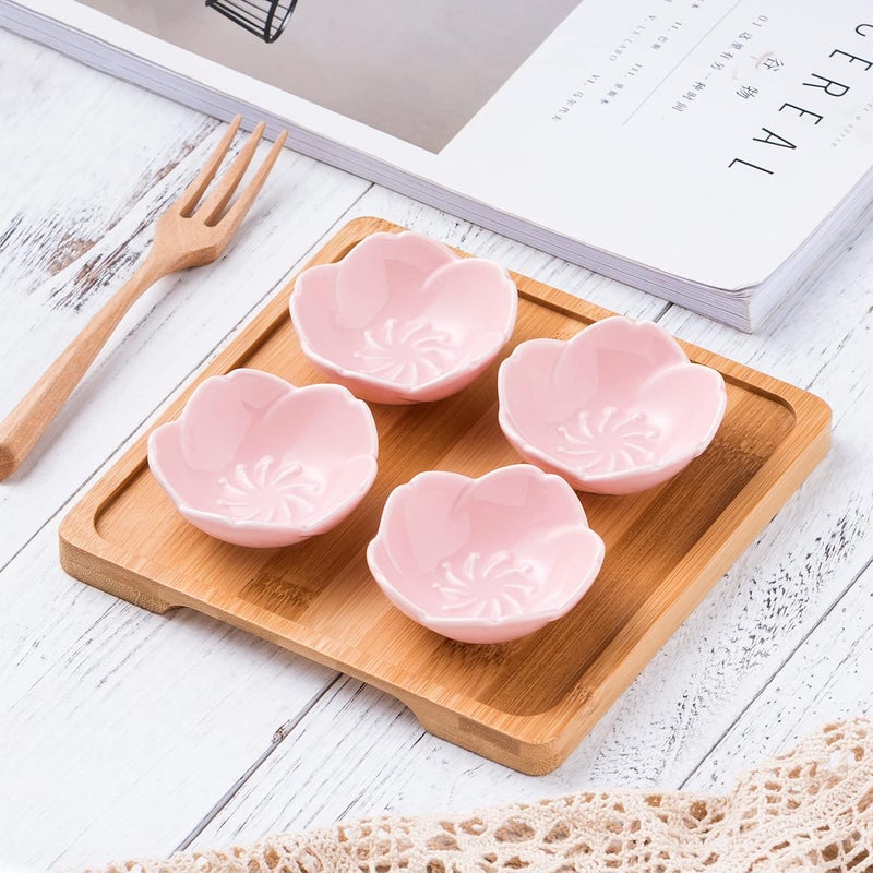CLAY TONIC طقم 4 قطع من أطباق الصلصة الخزفية الوردية بتصميم أزهار الكرز من كلايتونيك - Image 3