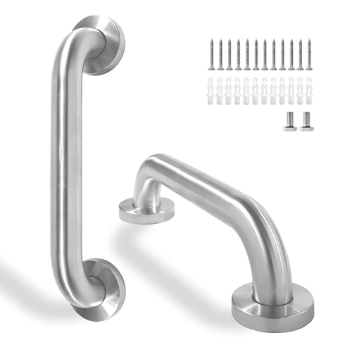 Rackickyer Shower Grab Bar 2 Pack 12 Inch Brushed Nickel Bathroom Safety Bar 125 Diameter 304 Stainless Steel Grab Bars for Bathtubs and Showers Handicap Shower Grab Bar for Seniors Elderly - Image 1