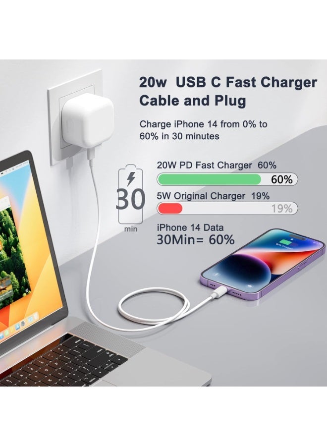 إي وورلد شاحن سريع 20 واط PD بمنفذ USB-C مع كابل تايب C إلى لايتنينج، شاحن حائط سريع لهواتف آيفون 14 و13 و12 و11 برو ماكس بلس وآيباد برو، تصميم مدمج للسفر - Image 2