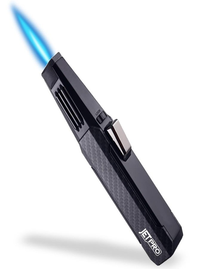 JETPRO Butane Torch Lighter One-Hand Operation Lighter Adjustable Jet Flame with safety lock Kitchen Cooking Torch Gift Box Package (Butane Gas Not Included) (Black) - Image 1