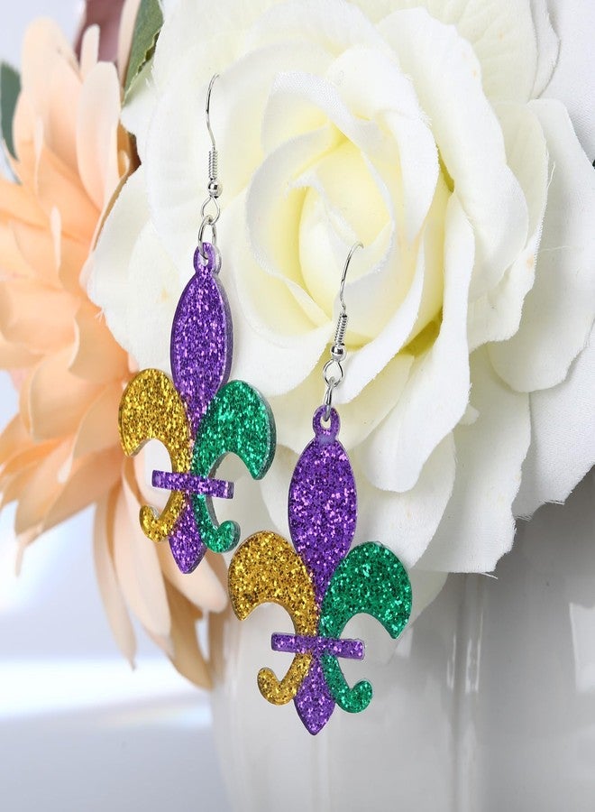 JSLOVFLO Mardi Gras Earrings for Women, Leather Acrylic Earrings for Fat Tuesday Celebration, Mardi Gras Parade Accessory Gifts (Acrylic Flower) - Image 2