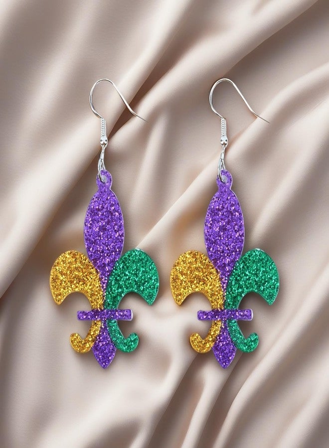 JSLOVFLO Mardi Gras Earrings for Women, Leather Acrylic Earrings for Fat Tuesday Celebration, Mardi Gras Parade Accessory Gifts (Acrylic Flower) - Image 4