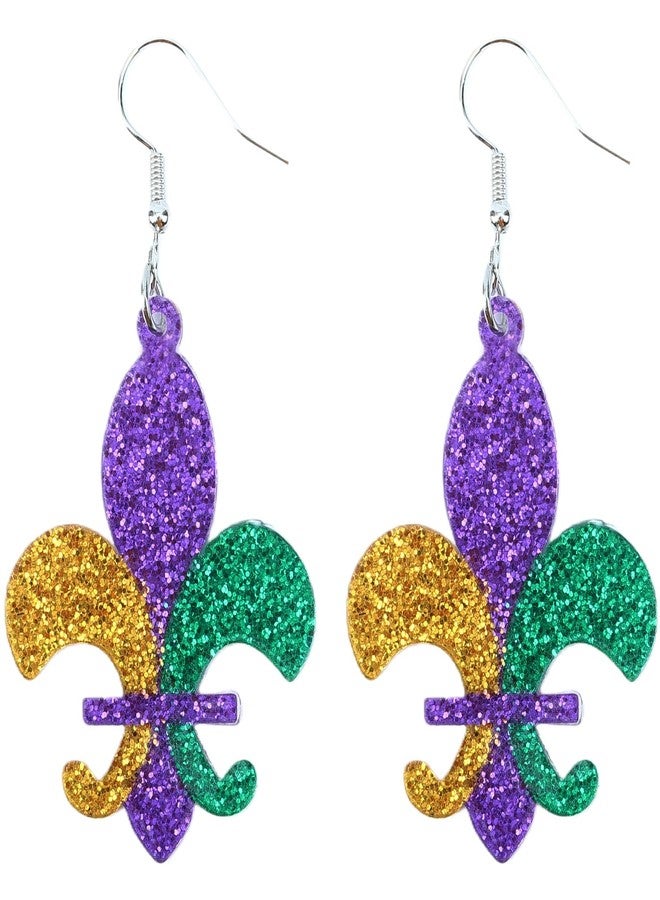JSLOVFLO Mardi Gras Earrings for Women, Leather Acrylic Earrings for Fat Tuesday Celebration, Mardi Gras Parade Accessory Gifts (Acrylic Flower) - Image 1