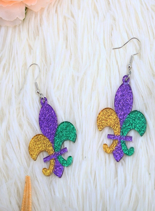 JSLOVFLO Mardi Gras Earrings for Women, Leather Acrylic Earrings for Fat Tuesday Celebration, Mardi Gras Parade Accessory Gifts (Acrylic Flower) - Image 3