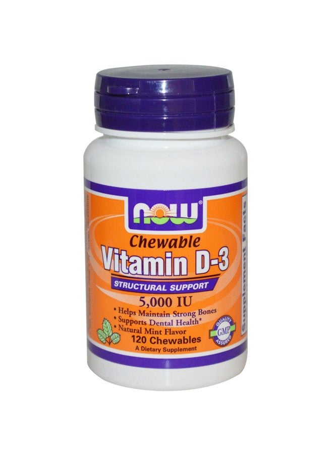 Now Foods Vitamin D-3,5000 IU, Mint Flavor, 120 Chewable