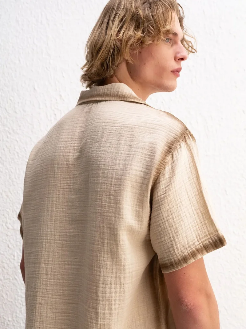 جيستو GIESTO Textured Woven Cotton Shirt with Button Closure