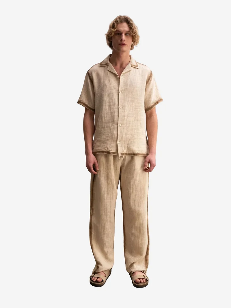 جيستو GIESTO Textured Woven Cotton Shirt with Button Closure