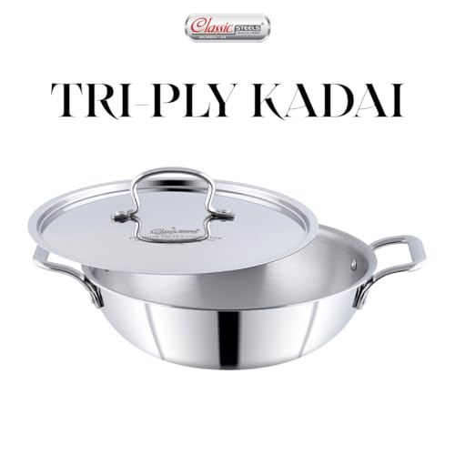 Classic Steels Triply Stainless Steel Kadai with Lid (26cm, 3.2L) | 2.5 mm Thick | Induction Bottom | Heavy Gauge Stainless Steel Cookware Kadhai | 5 Year Warranty - Image 2
