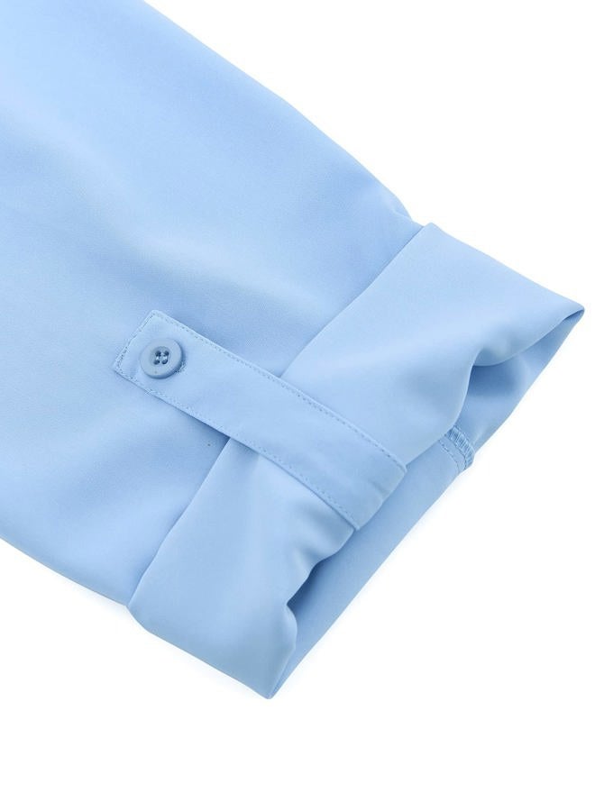 Youtalia Womens 3/4 Cuffed Sleeve Chiffon Printed V Neck Casual Blouse Shirt Tops, Light Blue, M - Image 5