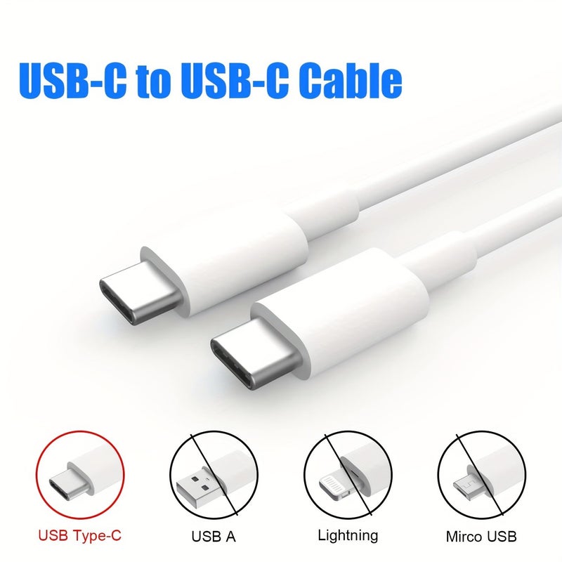 USB C to USB C Cable 6.6ft White 60W Fast Charging for iPhone 15 iPad Pro - Image 5