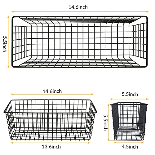 KINLINK 2 Sets Extra Large Hanging Wall Basket, Black Metal Wire Baskets with Steel Hooks for Organizing, WallmountedFruit Vegetable Toy Snack Storage, Home Kitchen Bathroom Laundry Pantry Organizer - Image 2
