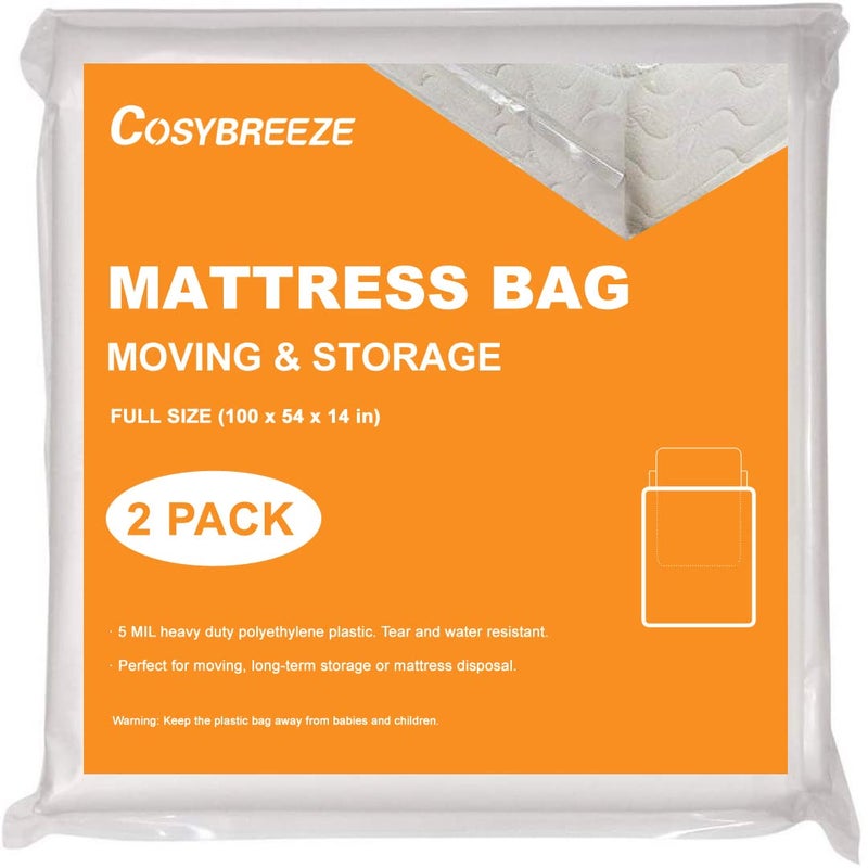 Cosybreeze Mattress Bag for Moving  Mattress Storage Bag  5 Mil Full Size Mattress Cover [2-Pack] - Heavy Duty Waterproof Mattress Protector for Moving Storage and Disposal - 54 x 100 Inch  - Image 1