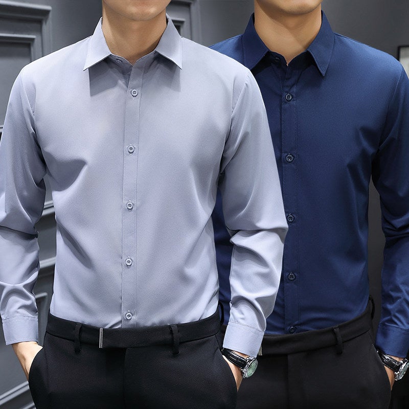 Spring and autumn men's long-sleeved shirt shirt gray business casual anti-wrinkle inner wear workwear work clothes men's clothing - Image 2