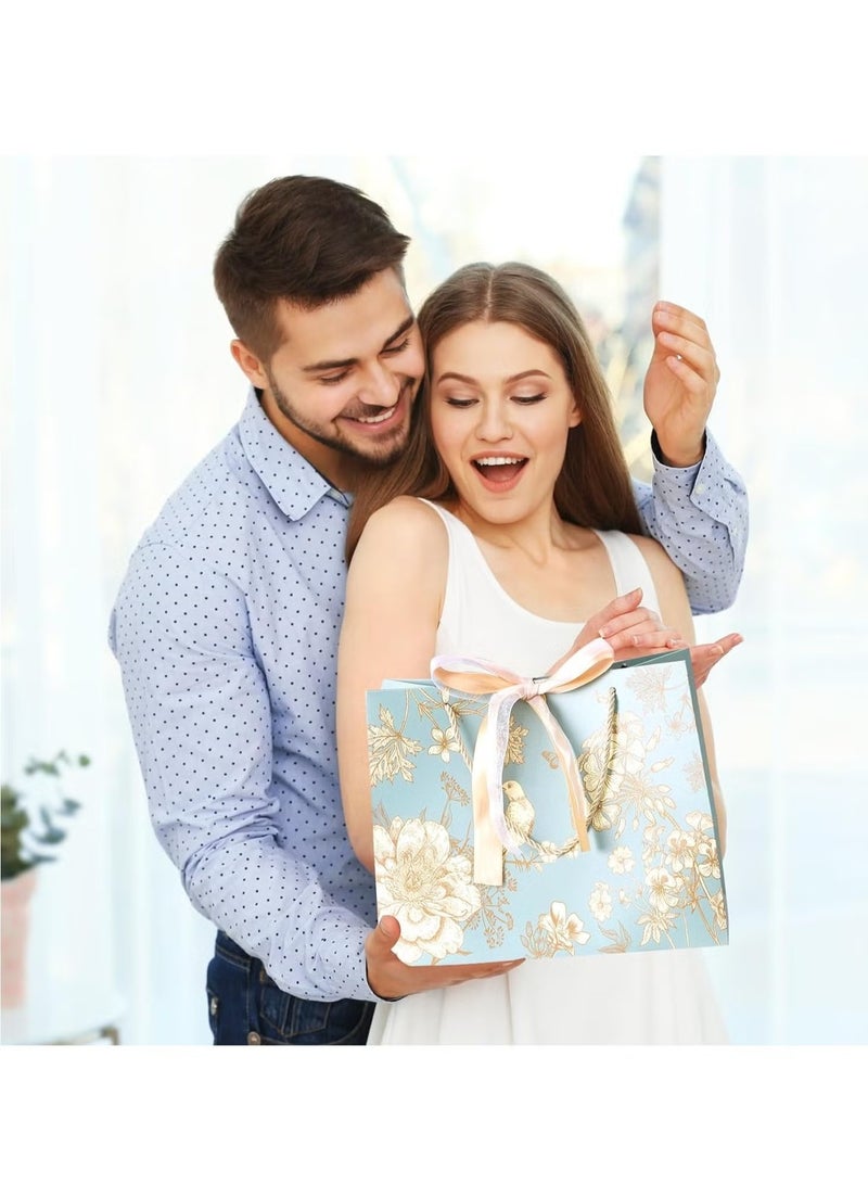 أكياس هدايا مكونة من 20 قطعة مع شريط، أكياس هدايا بنمط زهور ملونة، حقيبة هدايا ورقية محمولة لأعياد الميلاد والذكرى السنوية وعيد الأم وحفلات الزفاف 25 × 12 × 20 سم - Image 1