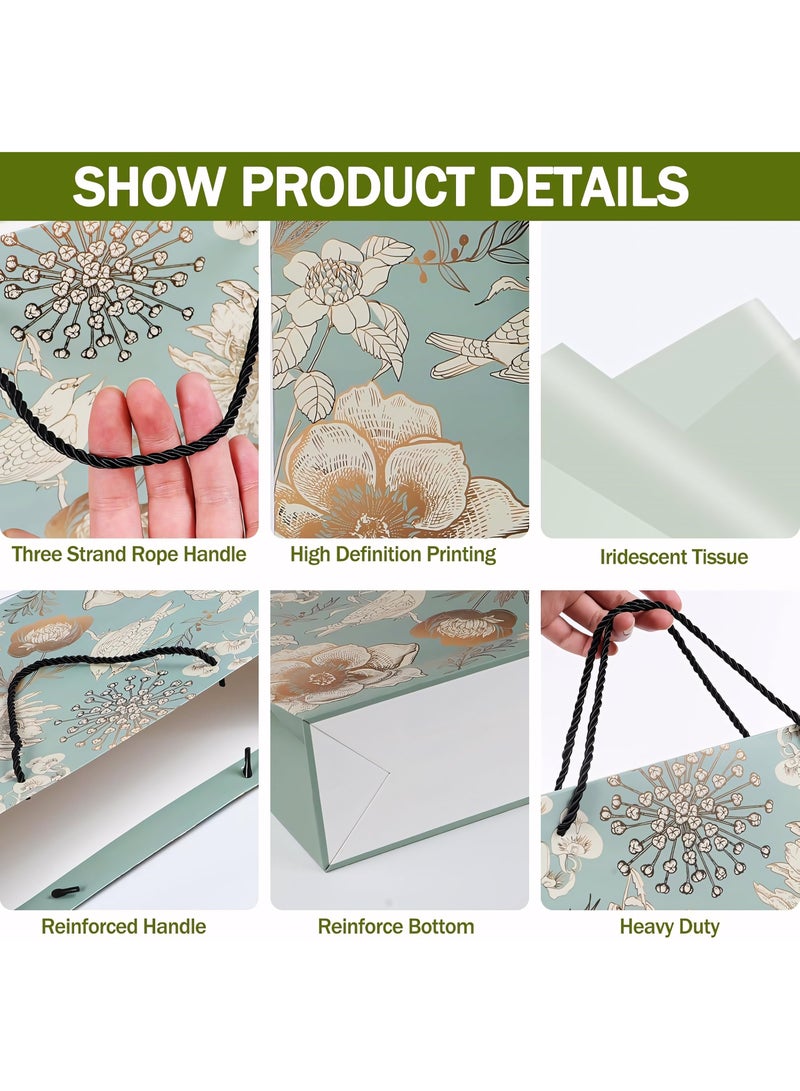 أكياس هدايا مكونة من 20 قطعة مع شريط، أكياس هدايا بنمط زهور ملونة، حقيبة هدايا ورقية محمولة لأعياد الميلاد والذكرى السنوية وعيد الأم وحفلات الزفاف 25 × 12 × 20 سم - Image 3