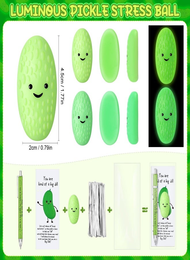 TecUnite 36 Set Luminous Pickle Gifts Office Coworkers Gifts Bulk Inspirational Pens Luminous Pickle Stress Ball and Positive Funny Pun Card for Employee Team Staff Groups - Image 2