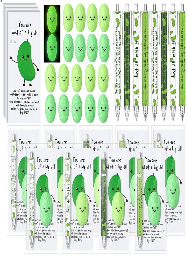 TecUnite 36 Set Luminous Pickle Gifts Office Coworkers Gifts Bulk Inspirational Pens Luminous Pickle Stress Ball and Positive Funny Pun Card for Employee Team Staff Groups - Image 1