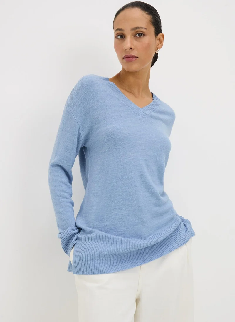 Matalan Denim Blue Soft Knit V-neck Jumper