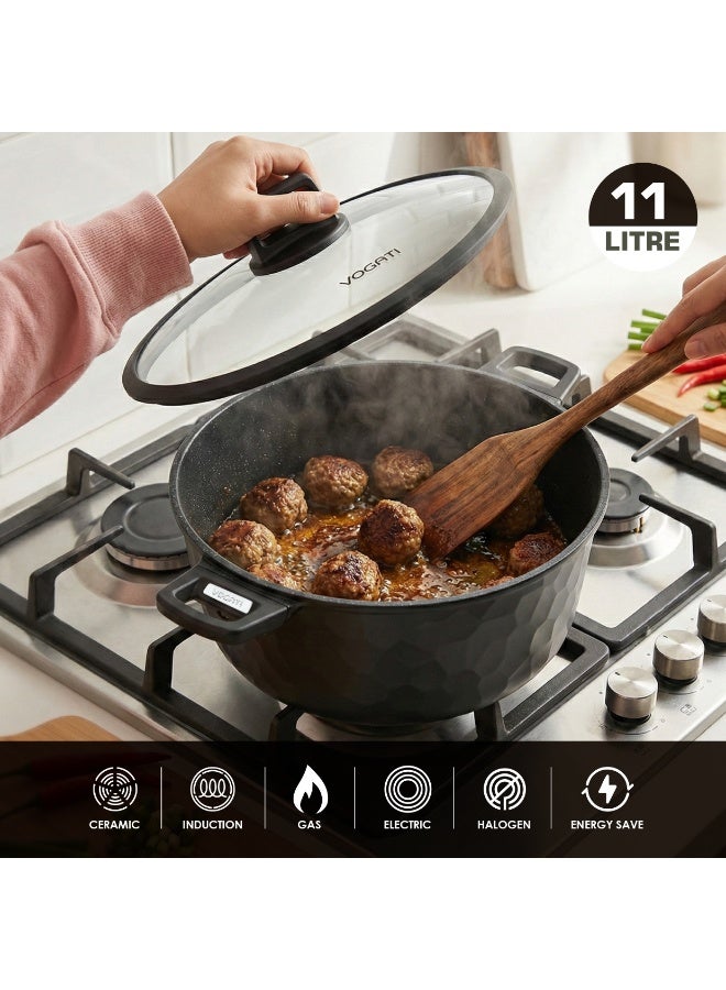 فوجاتي طقم أواني طهي VOGATI MILAN SERIES مكون من 8 قطع، مطلي بالتيتانيوم والجرانيت، غير لاصق، مناسب للطهي بالحث - يتضمن قدر طهي 24/28/32 سم + قدر طهي ضحل 28 سم (خالي 100% من حمض البيرفلوروكتانويك) (أسود) - Image 3