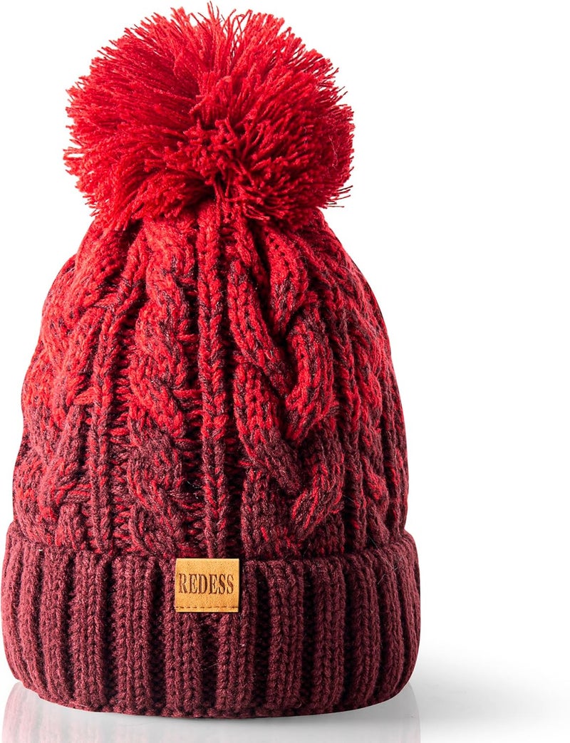 REDESS Women Winter Pompom Beanie Hat with Warm Fleece Lined, Thick Slouchy Snow Knit Skull Ski Cap - Image 1