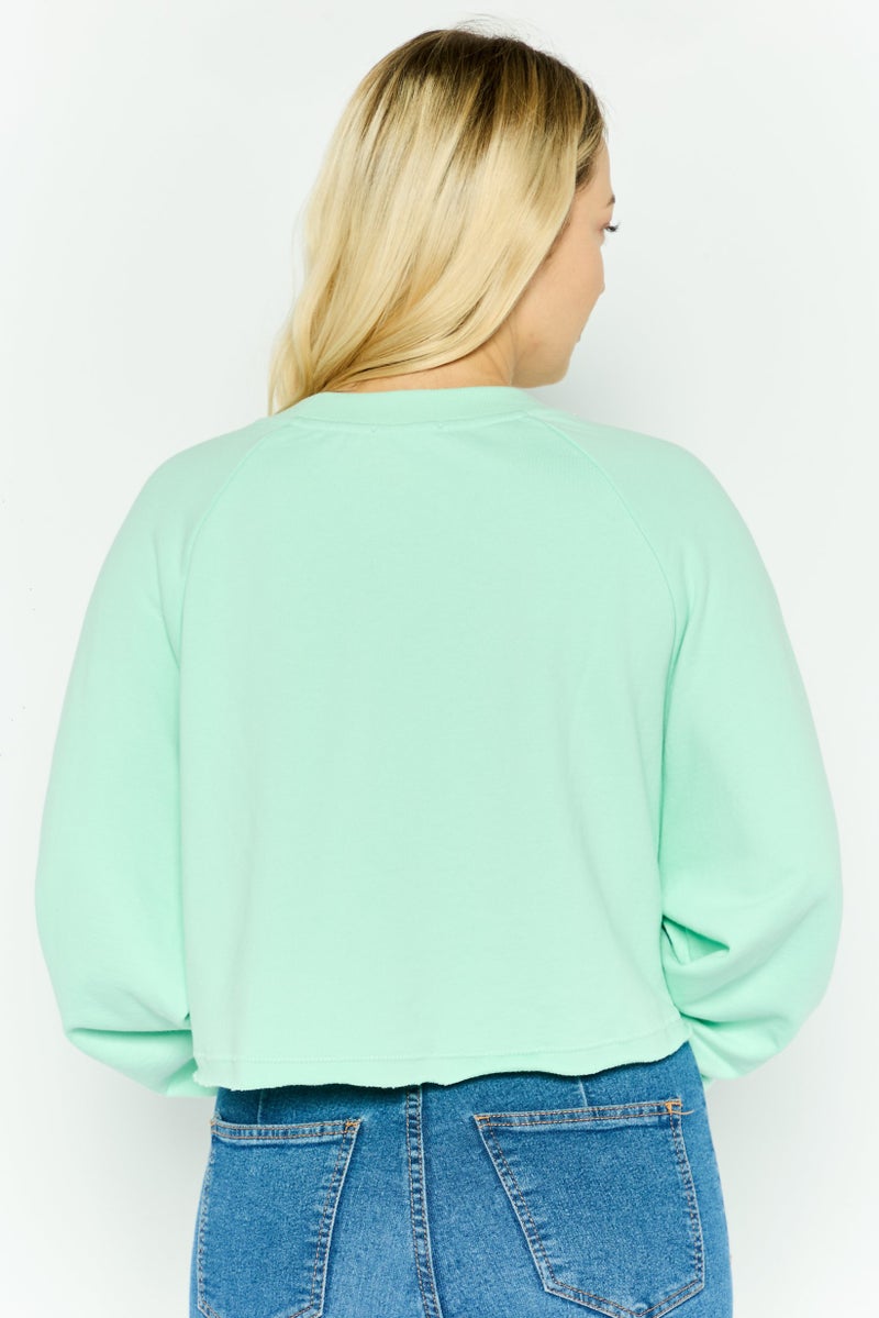 NIA سويت شيرت قصير بأكمام طويلة وياقة دائرية للنساء، أخضر نعناعي - Image 3