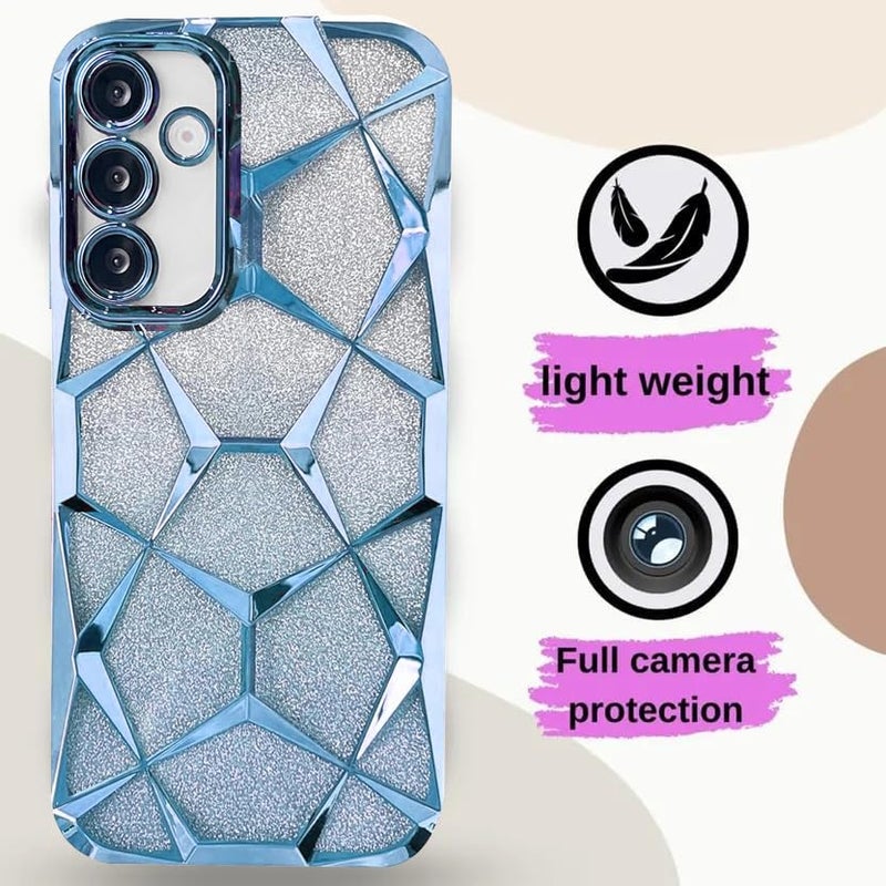 VONZEE Gradient Glitter Case for Samsung A55, Luxury Electroplated 3D Cube, Diamond Bling Shiny Soft TPU Clear Shockproof Women Girls Protective Phone Cover (Sierra Blue) - Image 2