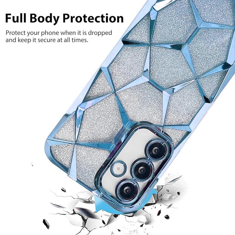 VONZEE Gradient Glitter Case for Samsung A55, Luxury Electroplated 3D Cube, Diamond Bling Shiny Soft TPU Clear Shockproof Women Girls Protective Phone Cover (Sierra Blue) - Image 3