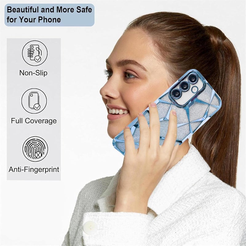 VONZEE Gradient Glitter Case for Samsung A55, Luxury Electroplated 3D Cube, Diamond Bling Shiny Soft TPU Clear Shockproof Women Girls Protective Phone Cover (Sierra Blue) - Image 4