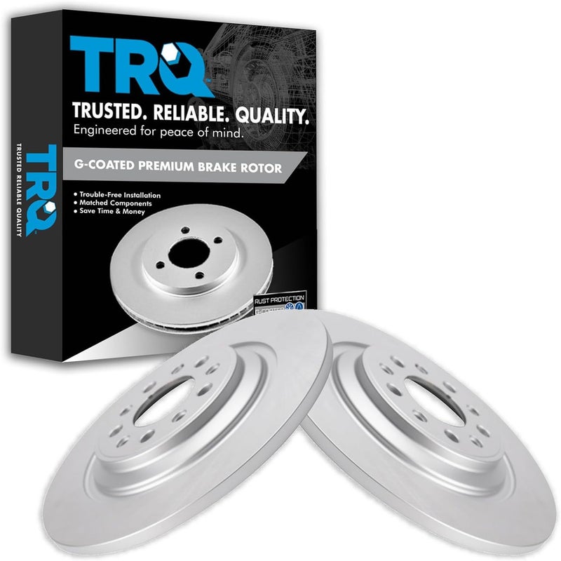 TRQ Rear Brake Rotors Set Solid Premium G-Coated Compatible with 2014-2023 Jeep Cherokee - Image 1