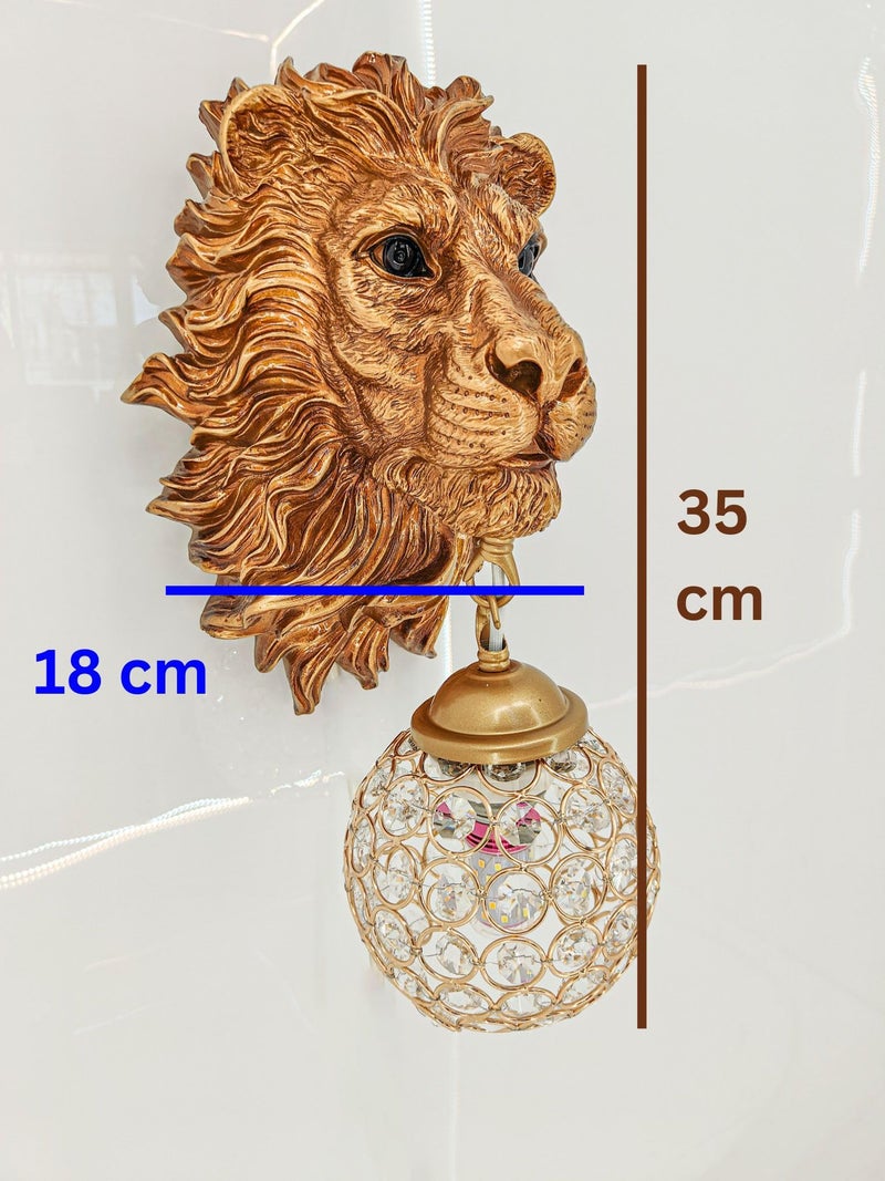 swanart Majestic Lion Head Wall Sconce with Crystal Globe Lamp – Luxurious Wall Lighting for Living Room, Bedroom, Hallway – Antique Gold Finish, Decorative Lion Mane – Unique Home Décor Accent - Image 2
