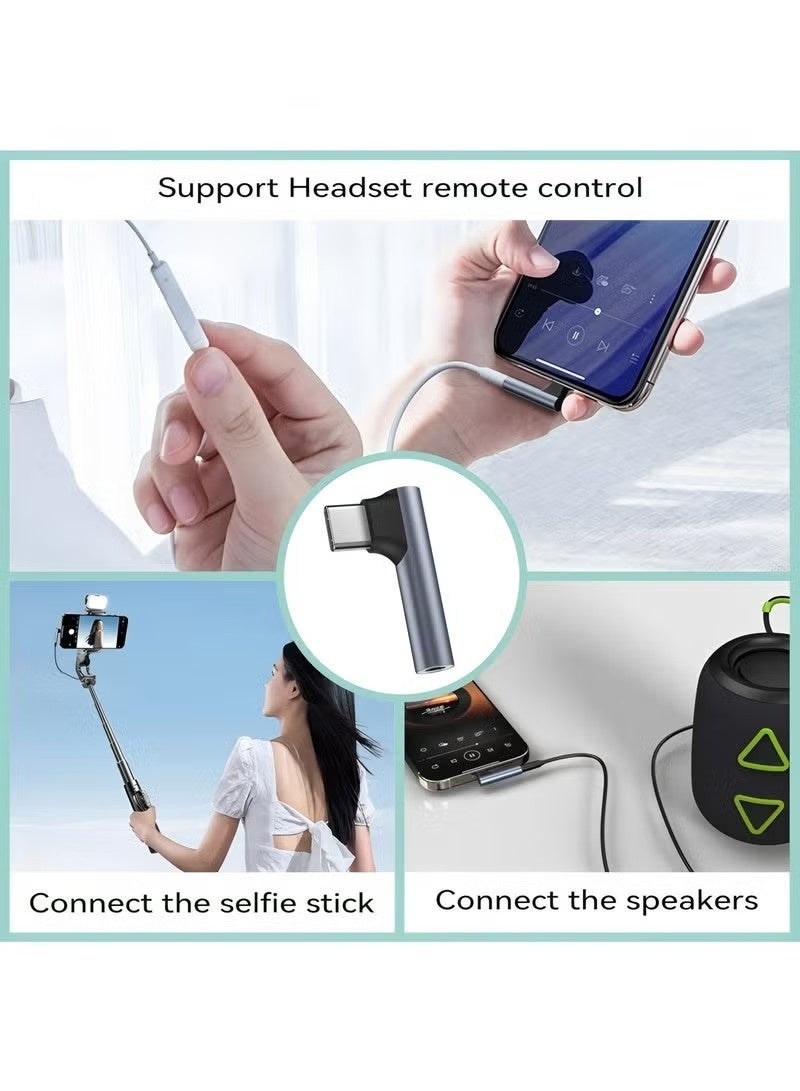 محول USB C بزاوية 90 درجة إلى مقبس صوت 3.5 ملم، نوع C، جاك سماعة، مايكروفون، HiFi، دونجل بزاوية قائمة لهواتف iPhone 17 16 15 وSamsung وGoogle - Image 2