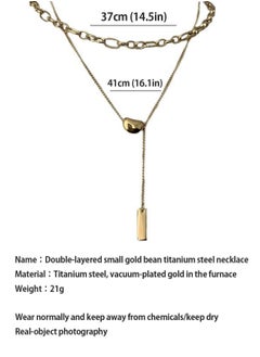 LOOPITYS Double Layered Stackable Gold Bean Tassel Square Plaque Gold Plated Stainless Steel Necklaces for Women  - Image 3