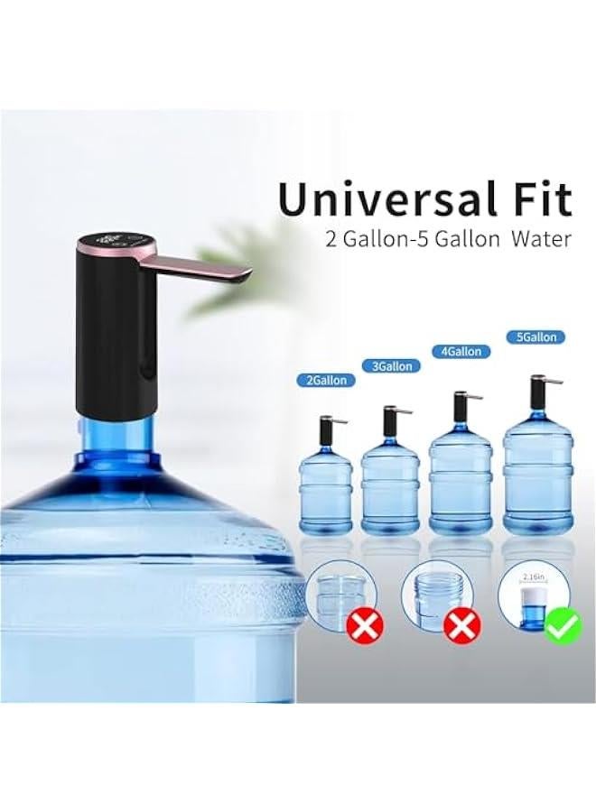Water Bottle Pump 5 Gallon Water Dispenser, LED Display Touch on 3 Quantitative Settings Drinking Water Pump, USB Charging Foldable Low Noise Dispenser for 2-5 Gallon Jugs (Black) - view 3