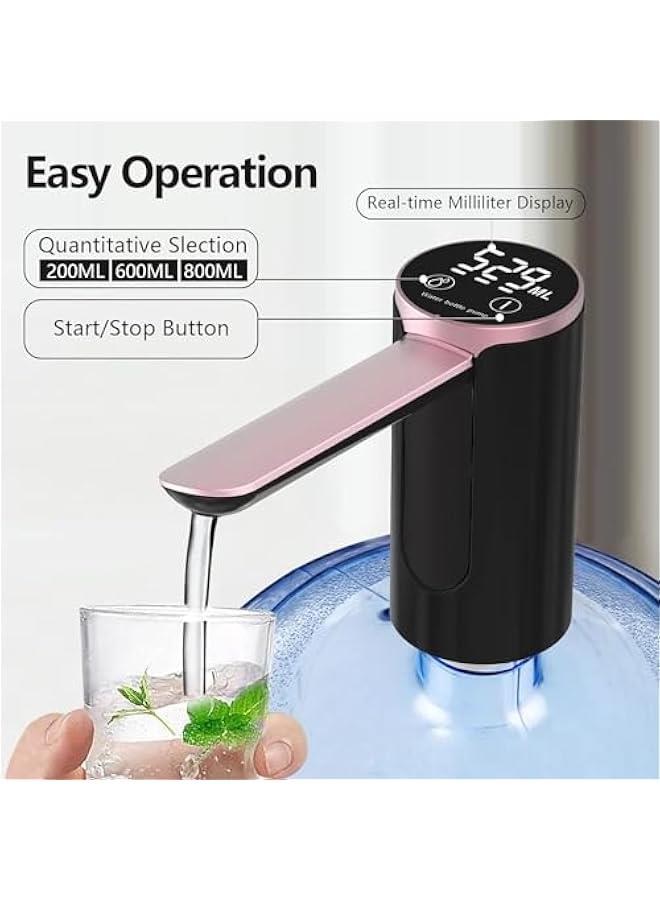 Water Bottle Pump 5 Gallon Water Dispenser, LED Display Touch on 3 Quantitative Settings Drinking Water Pump, USB Charging Foldable Low Noise Dispenser for 2-5 Gallon Jugs (Black) - view 5