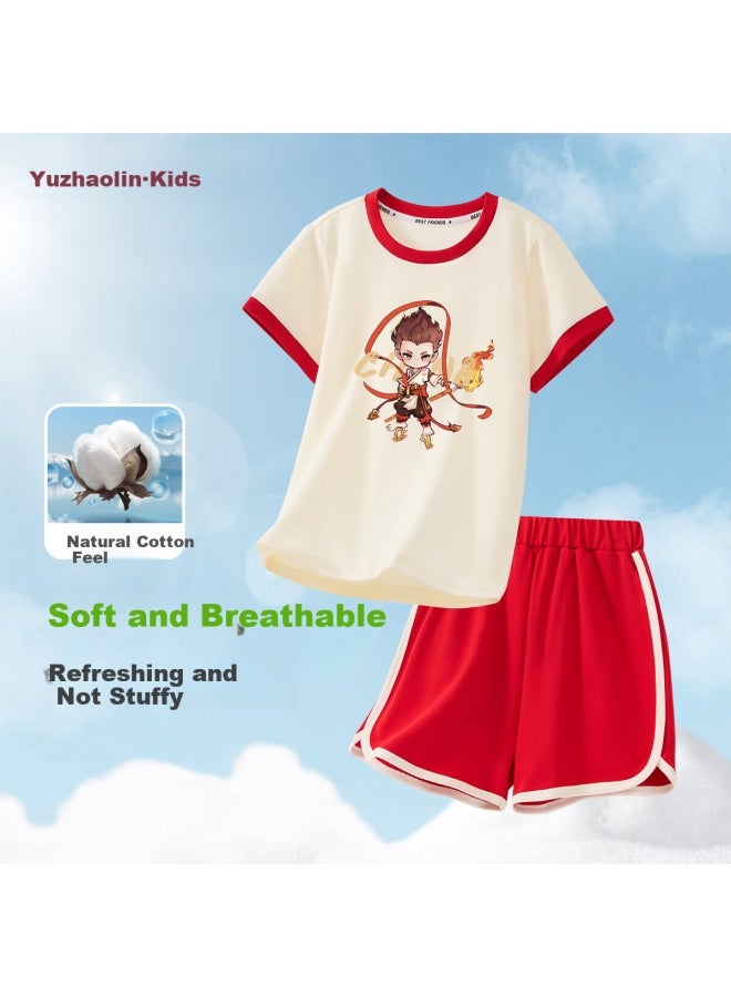 Yuzhaolin Children'S Summer Set Nezha Clothing Boys And Girls Short Sleeve Shorts Two-Piece Set Big Children'S Clothing Kids Wear - Image 1