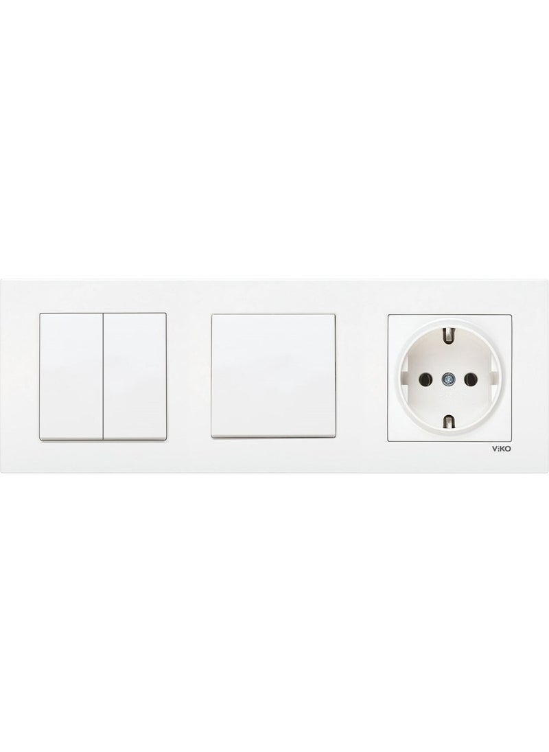 Viko - Karre White Set of 3 Commutator, Switch and Grounded Socket Set - Image 1