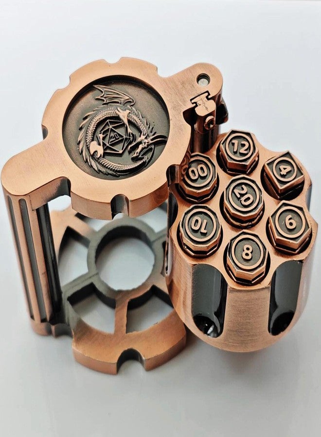 BESCON Revolver Metal Dice Set, 7 Piece Polyhedral Bullet Dice with Spinning Revolver Cylinder Case, Cyberpunk Style Tabletop RPG Dice for Dungeons and Dragons, Table Games - Image 2