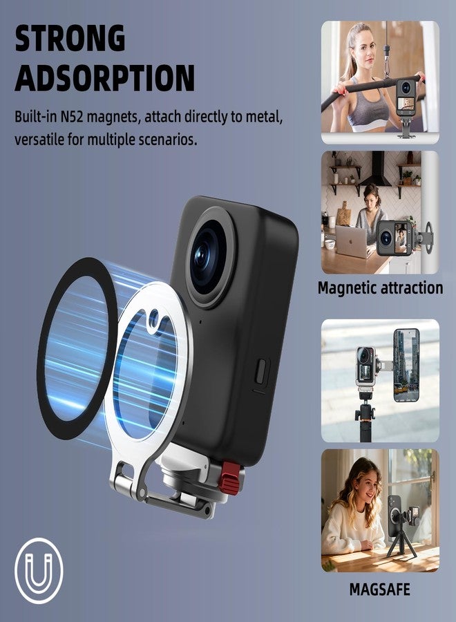 BRDRC Osmo 360 Magnetic Stand Base, Quick Release Adapter Aluminum Alloy 360° Adjustable Mount for DJI Osmo Action 5 Pro/4/3 Accessories, for MagSafe Phone Stand Desktop Holder with 1/4” Screw Hole - Image 2