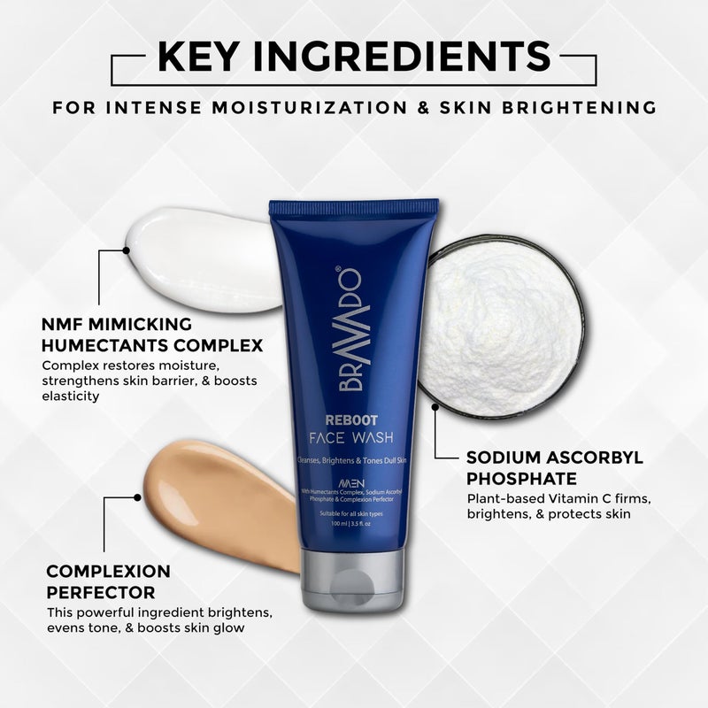 BRAVADO Reboot Face Wash | Reduces Dark Spots | for Normal, Dry & Sensitive Skin | Fight Acne & Pimples, Clears Dirt, Oil Control | Face Cleanser, Hydrating Facial Wash, Skin Cleanser | 100ml - Image 3
