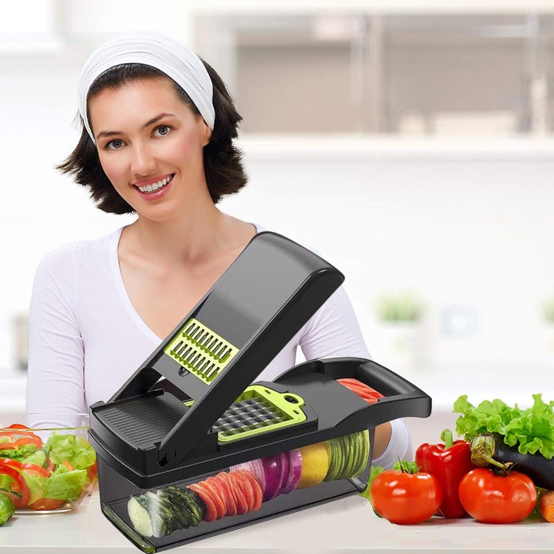 Genrics Beilaibo Vegetable Chopper and Grater Mandoline Slicer Adjustable Cutter with Colander Basket and Container 12 in 1 Vegetable Cutter - Image 2